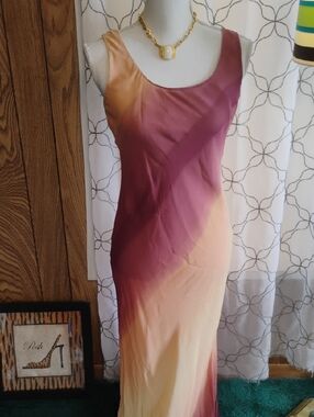 Vintage Hugo Buscati Silk Sleeveless Ombre Maxi Dress in Pink and Cream
